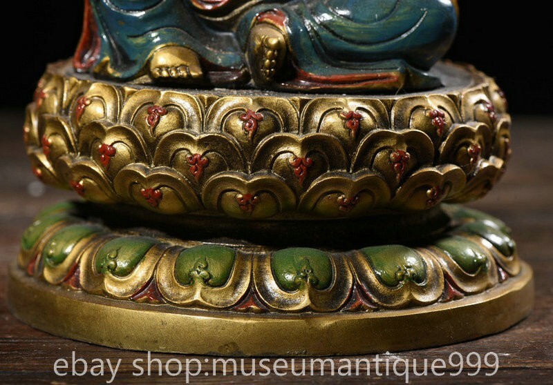 11.6" Old Chinese Bronze Buddhism Happy Laugh Maitreya Buddha Statue Painting
