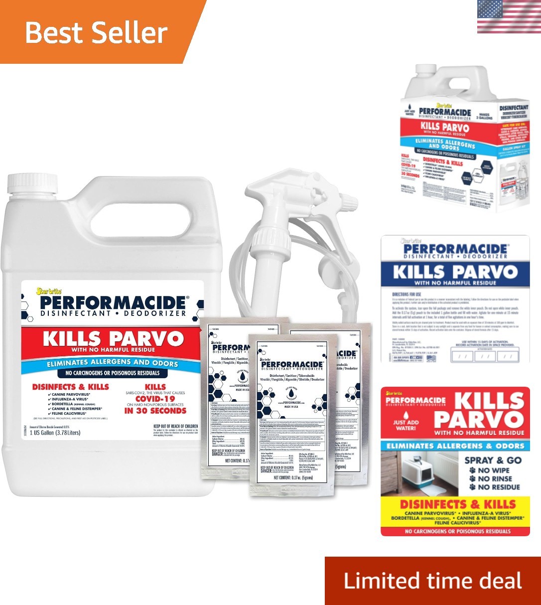 PERFORMACIDE Kills Parvo - No-Rinse Disinfectant, Deodorizer for Pet Surfaces...