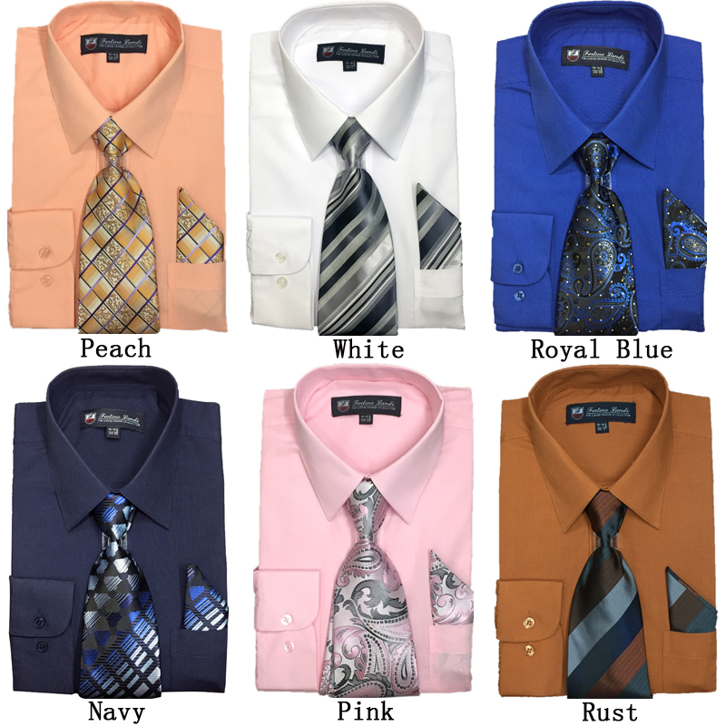 21B Men's Cotton Blend Dress Shirt with Tie and Handkerchief