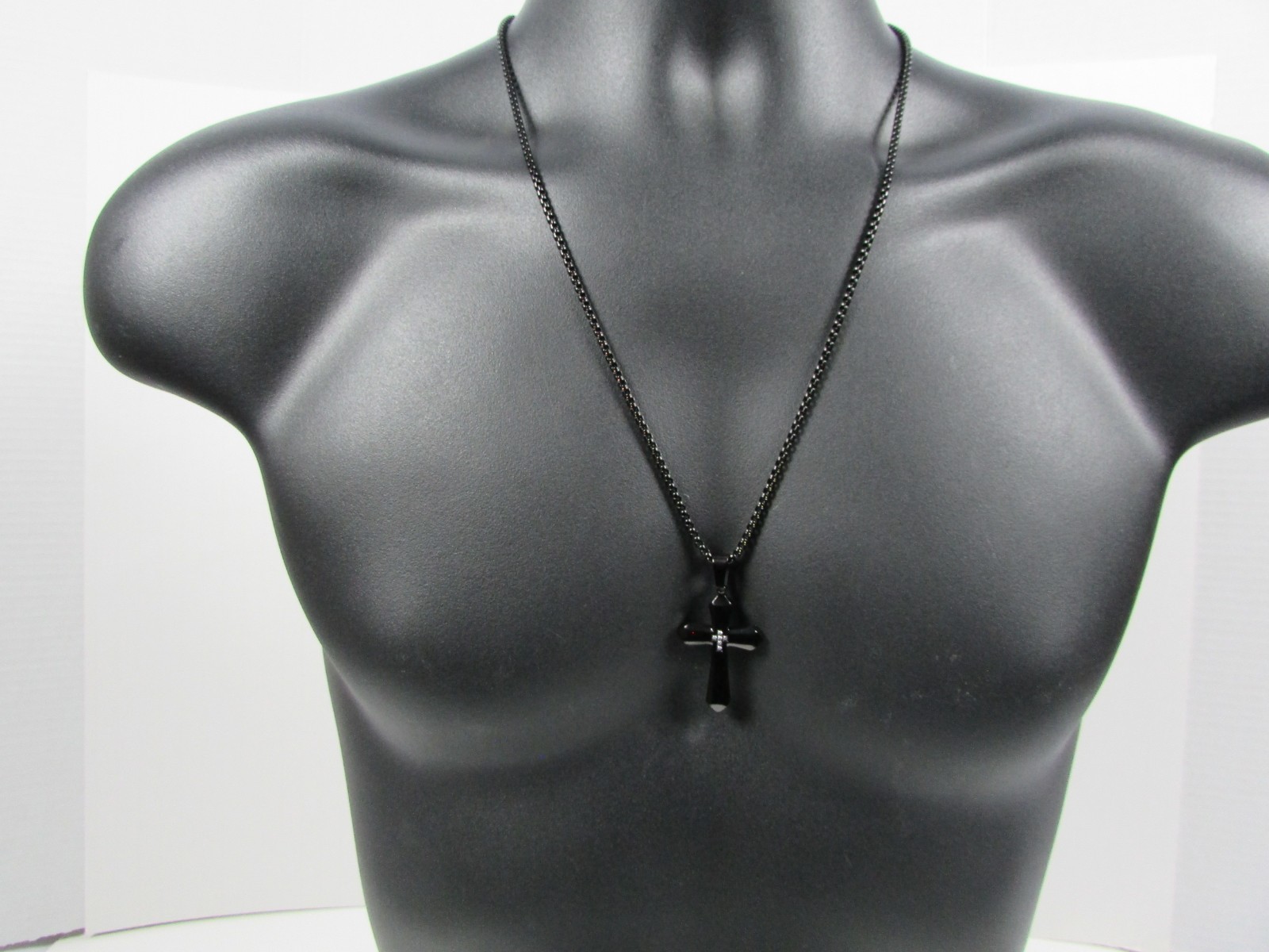 NEW Invicta Jewelry Black Stainless Steel Cross Pendant Necklace 24"