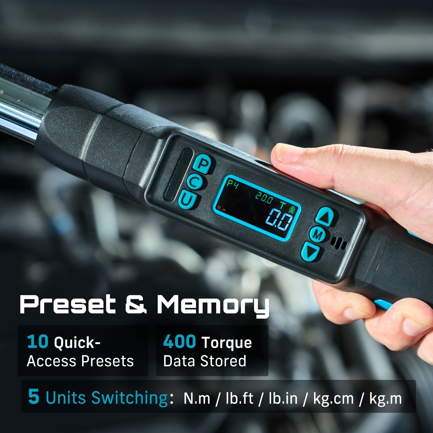 Seesii Digital Torque Wrench 3/8" 0–220 N·m/0–162 ft-lbs Ratchet Electric Torque