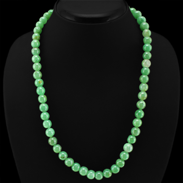 DEMANDED 318.00 CTS NATURAL UNTREATED GREEN JADE ROUND BEADS NECKLACE - (DG)