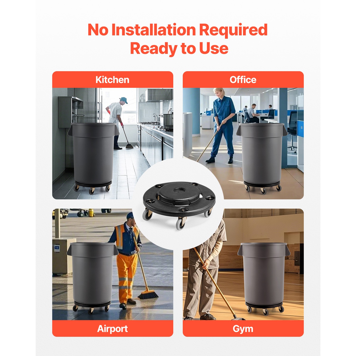 Round Trash Can Dolly Fit 20, 32, 44, 55 Gal Garbage Container 500lbs