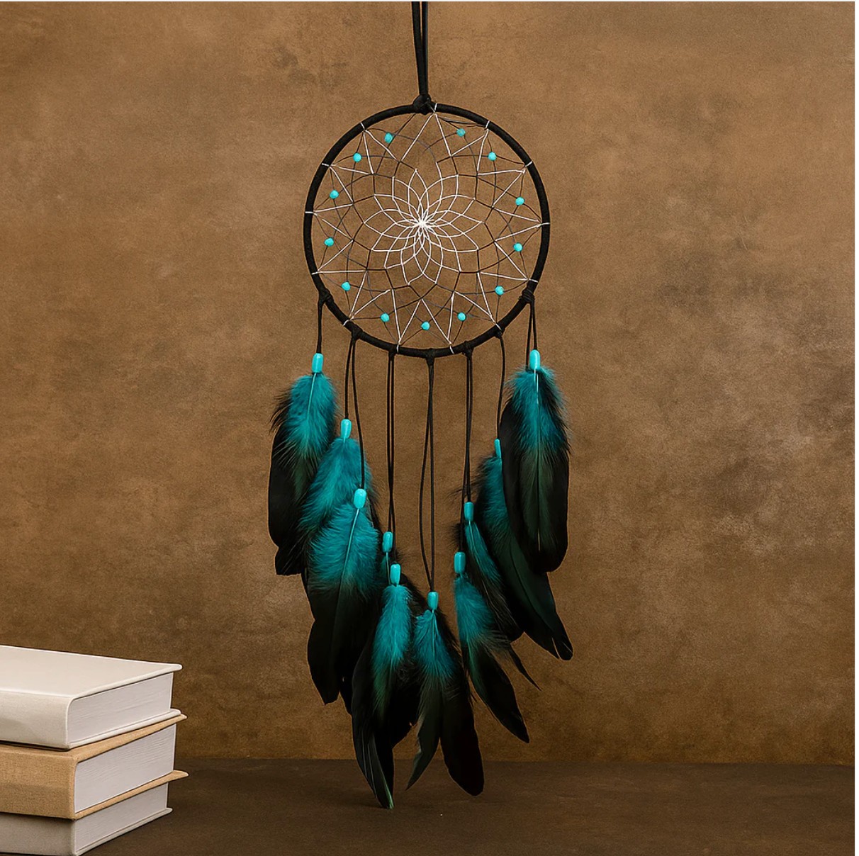 Handmade Boho Blue Dream Catcher - 20 Inch Feather Wall Hanging Decoration