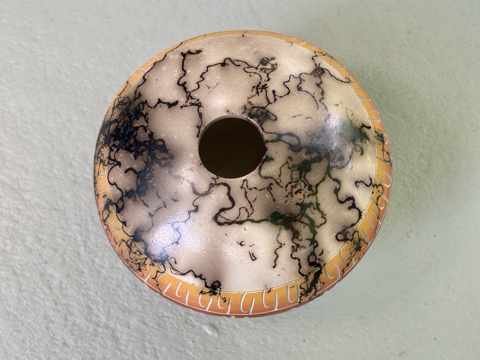 BH Pike Navajo Horse Hair Etchware Seed Pot 3″ x 4″ Signed 1990s Vintage