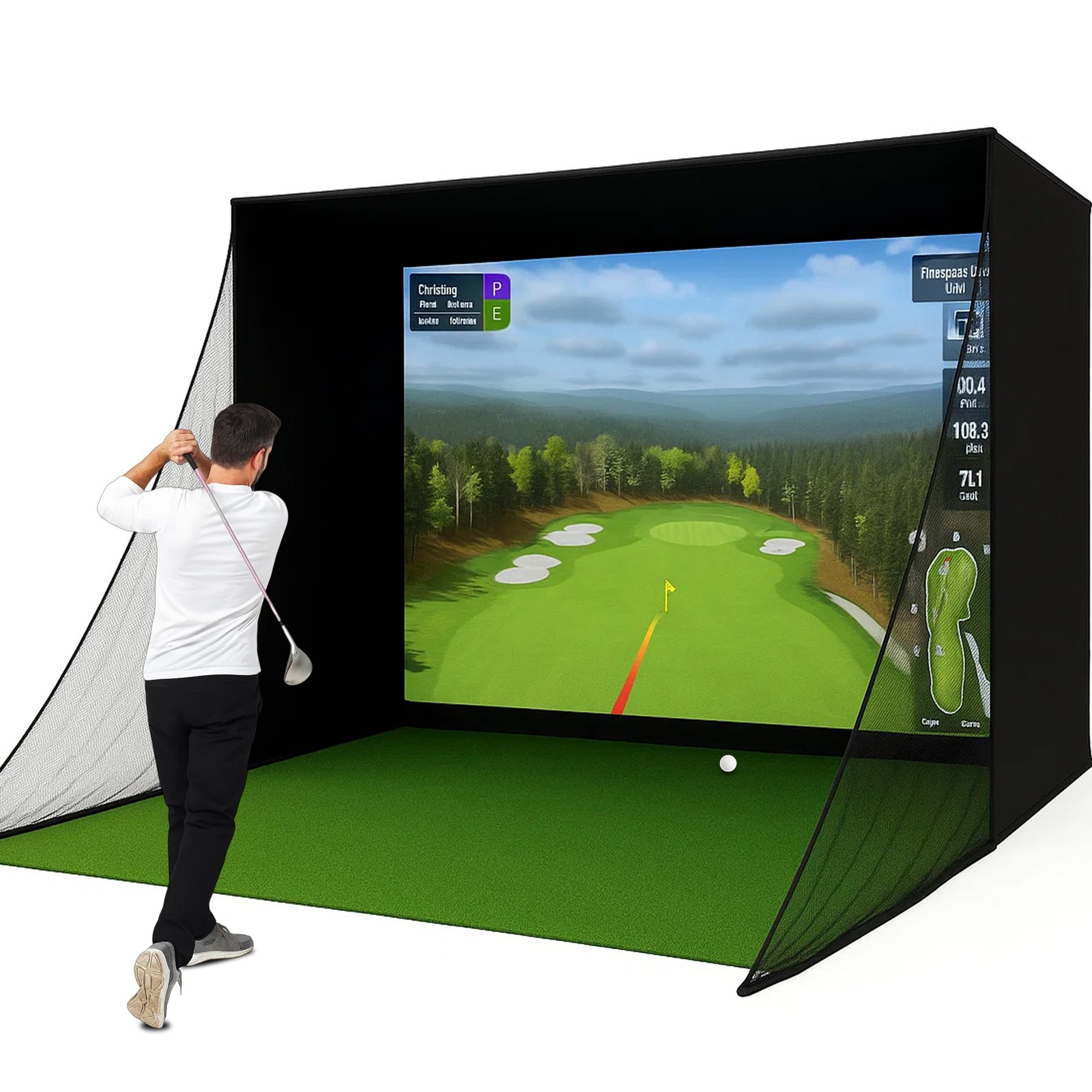 10 × 8 ft Enhanced Edition Golf Simulator Enclosure Nets Sturdy Indoor Golf Cage