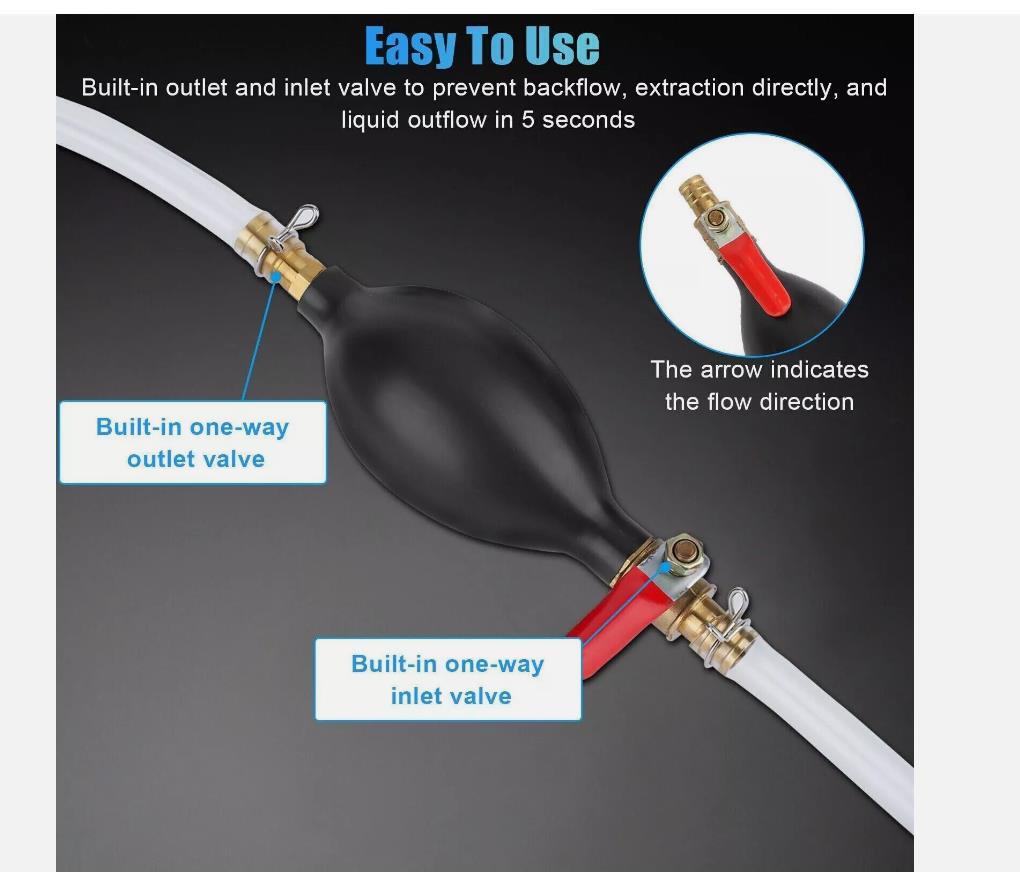 New Siphone Hose Gas Transfer Pump Gasoline Oil Water Fuel Transfer Hand Pump