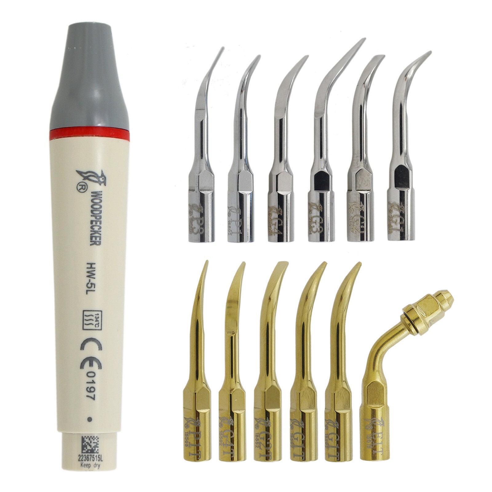 Woodpecker HW-5L Ultrasonic Scaler Handpiece Dental Piezo Tips G1 G4 P1 P3 EMS