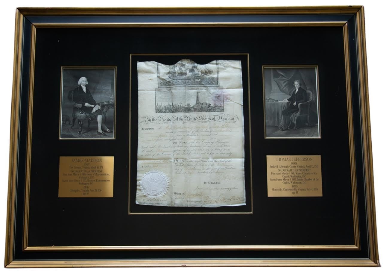 1807 Thomas Jefferson & James Madison Signed Ship’s Papers Barbary Pirates