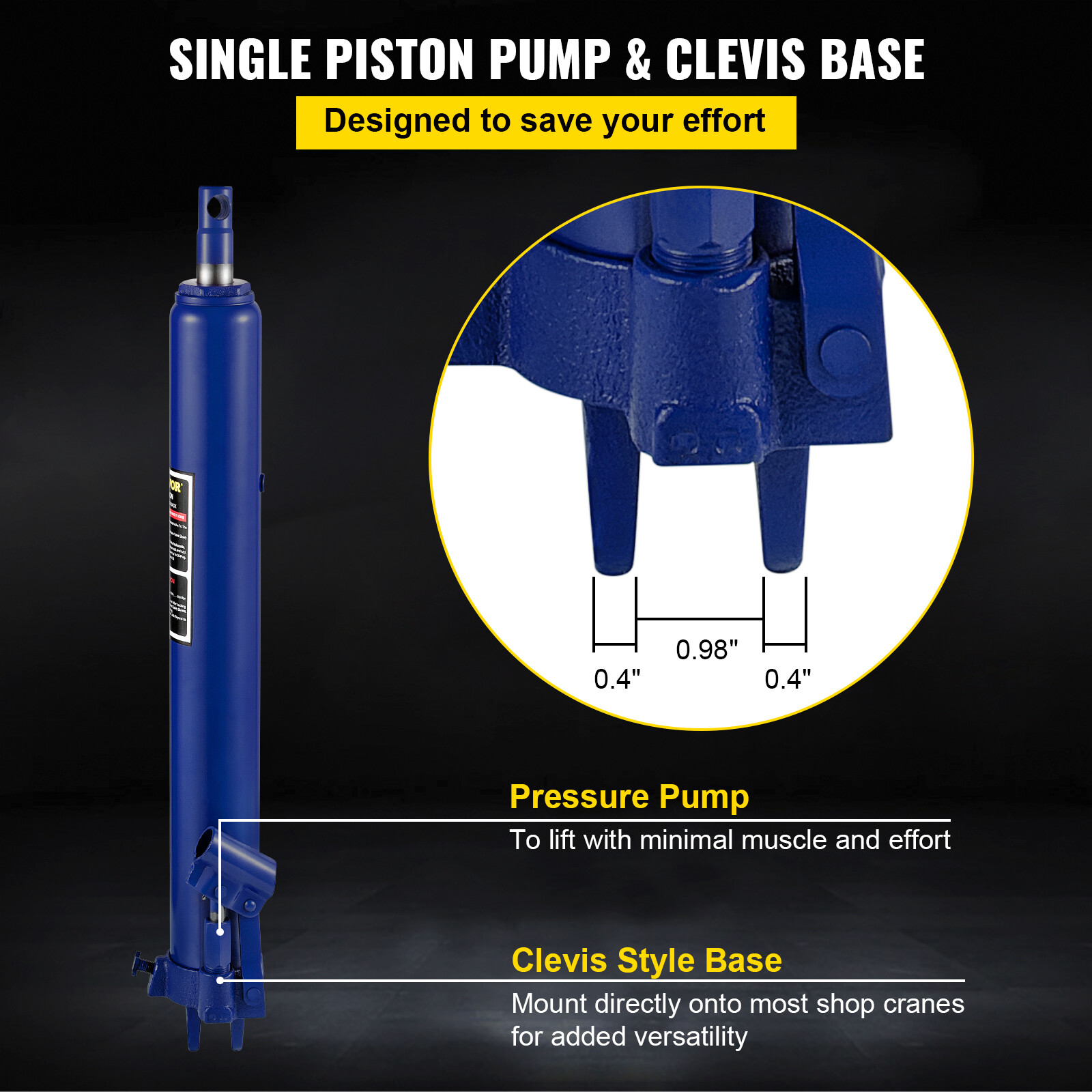 VEVOR 8-Ton Hydraulic Long Ram Jack Manual Single Pump Engine Lift Cherry Picker