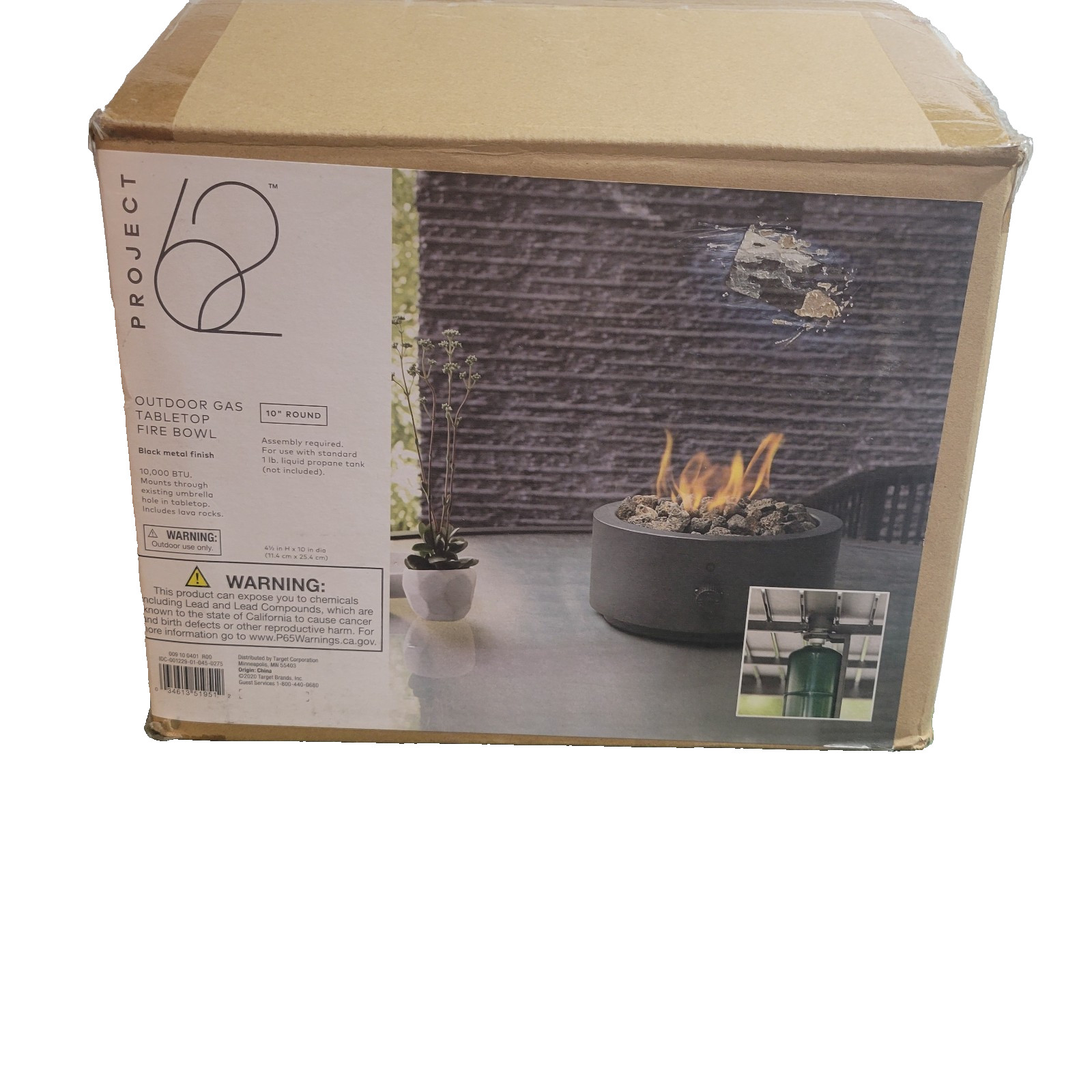 Project 62 Outdoor Gas Tabletop FIre Bowl Black Metal Finish Open Box New