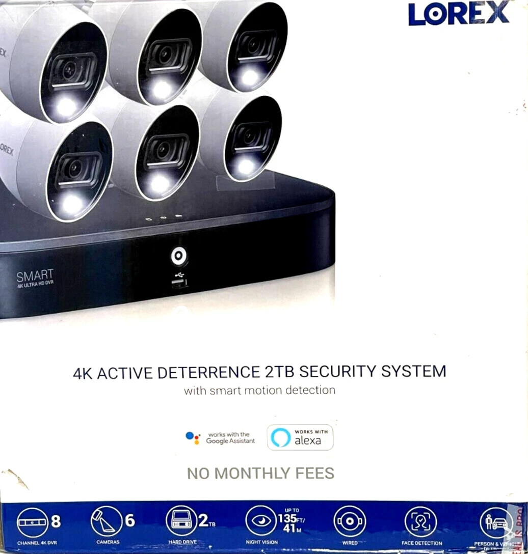 Lorex 4K Ultra HD Security System with 6 x 4K (8MP) Active Deterrence Camera NEW