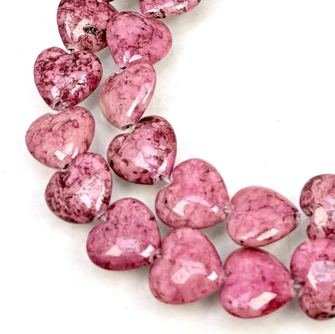 12 Rain Flower Stone Light Fuchsia / Pink Heart Beads 12mm