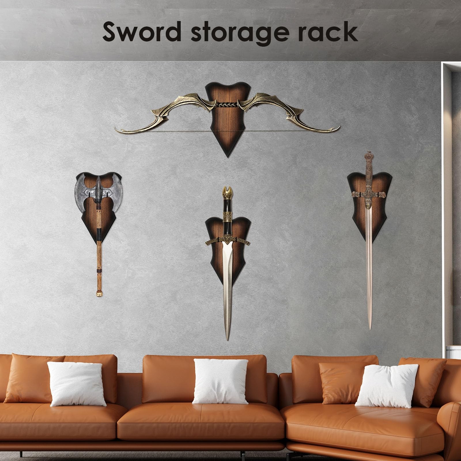 Sword Plaque Wall Mount, Adjustable Wooden Sword Holder Wall with Hardware,Wo...