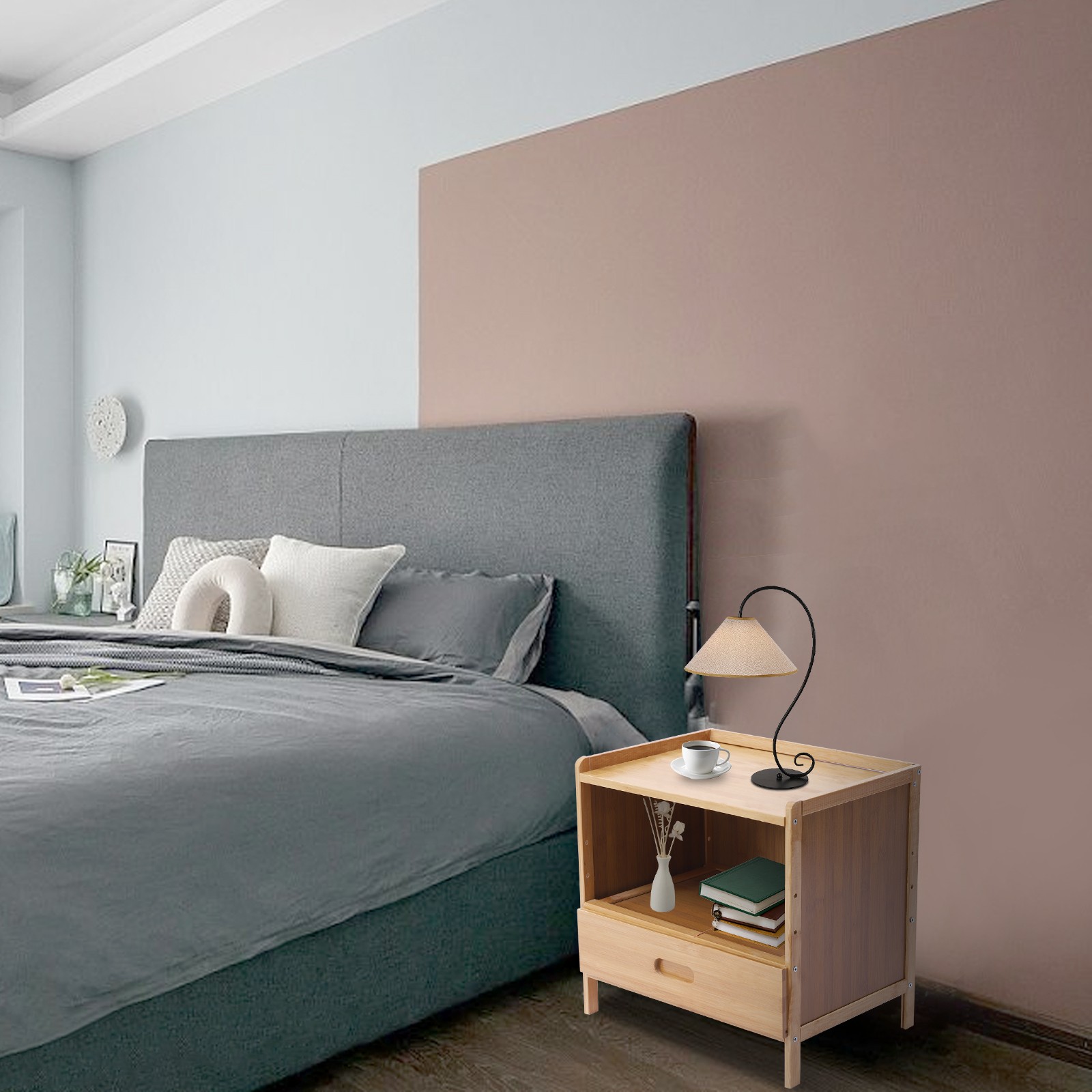 Modern Bedside Cabinet Nightstand Table Drawer Bamboo Bedroom Storage Furniture