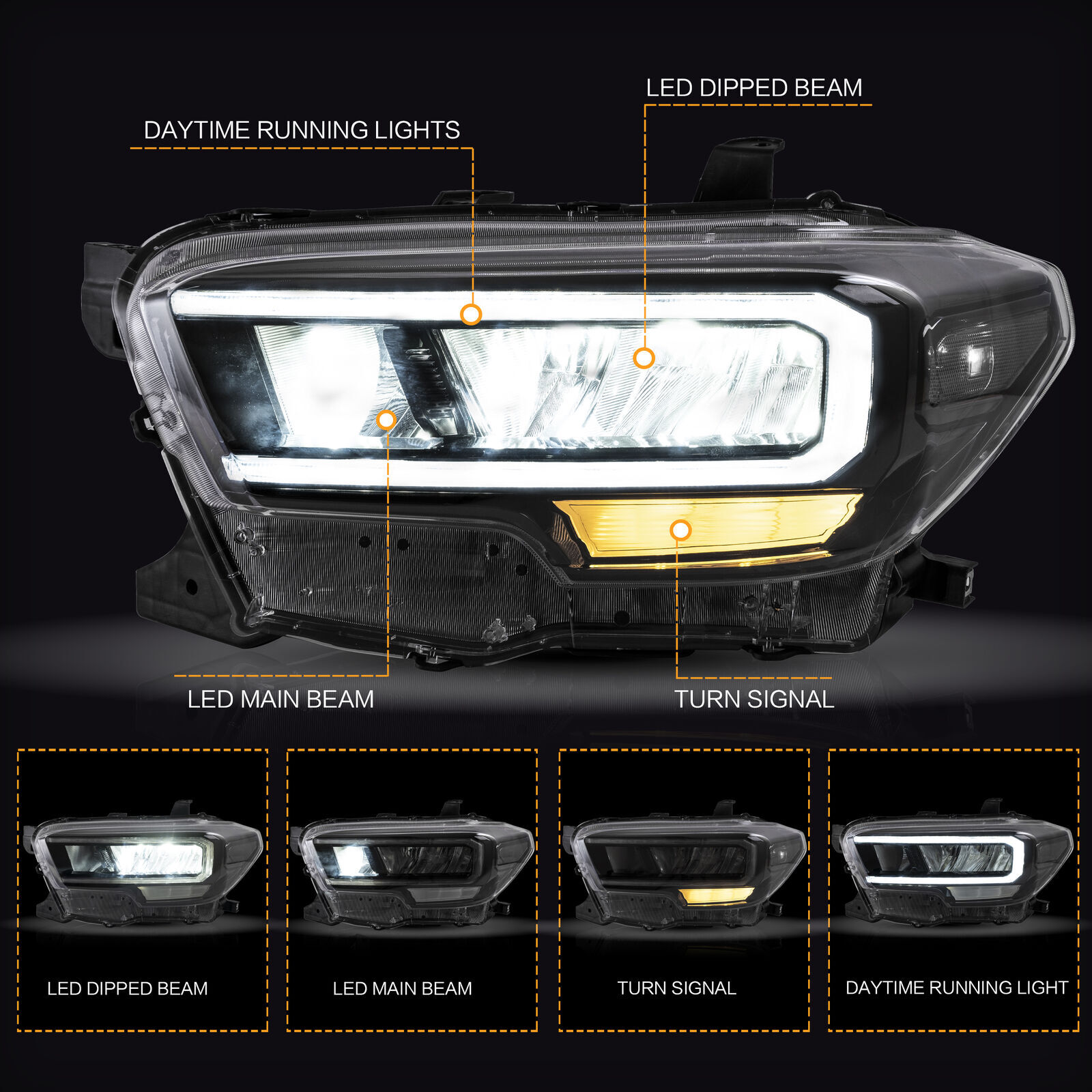 For 2016 2017-2020 2021 Toyota Tacoma Full LED DRL Projector Headlights Lamps