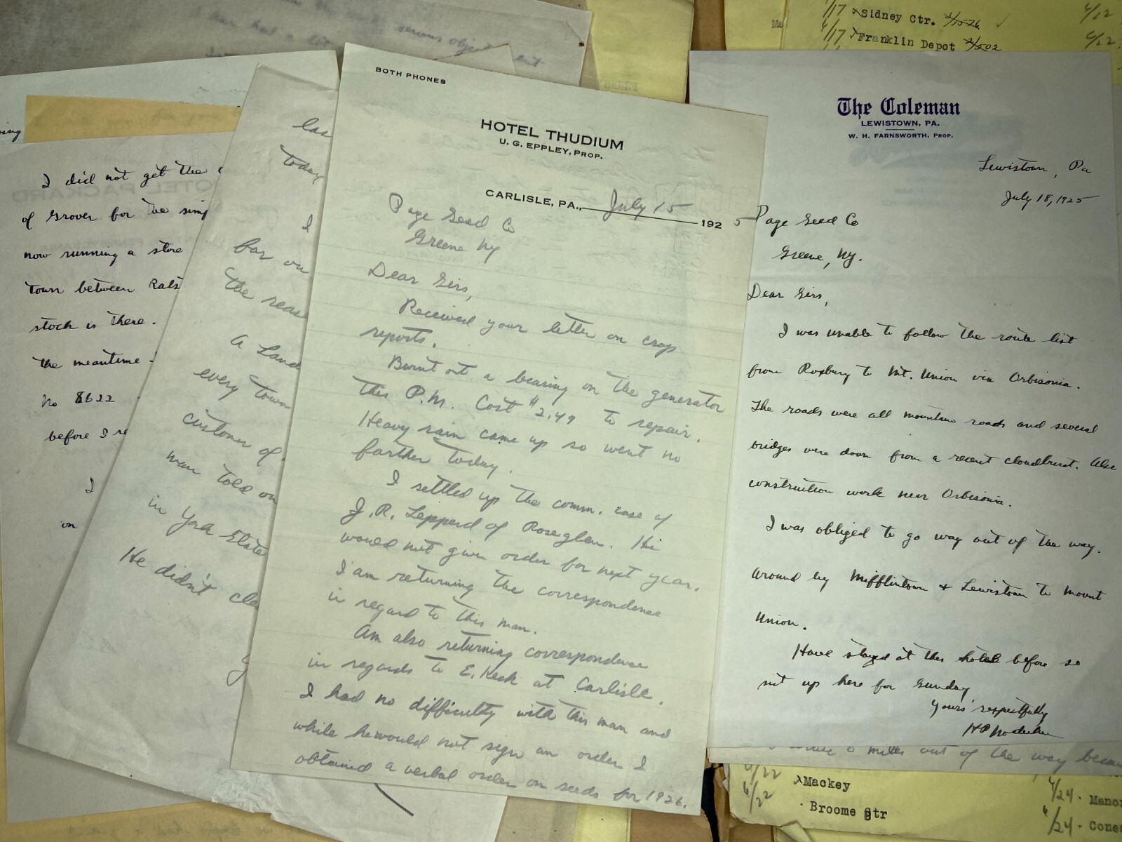 RARE Letter Archive - Traveling Salesman - Page Seed Co Greene, NY 1925 NY, PA,
