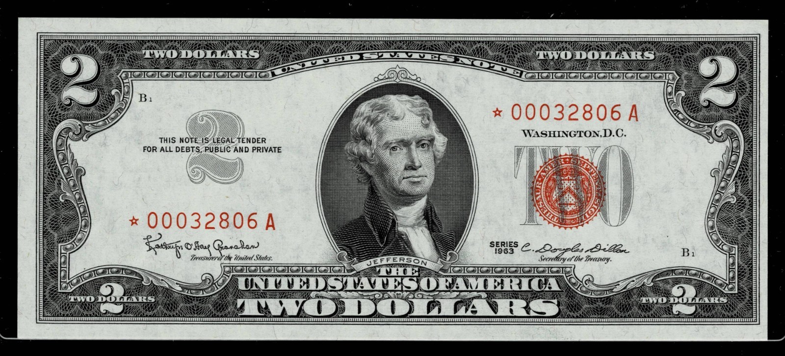 **STAR NOTE **1963 $2 RED SEAL UNITED STATES NOTE ~~ CRISP ~ UNCIRCULATED