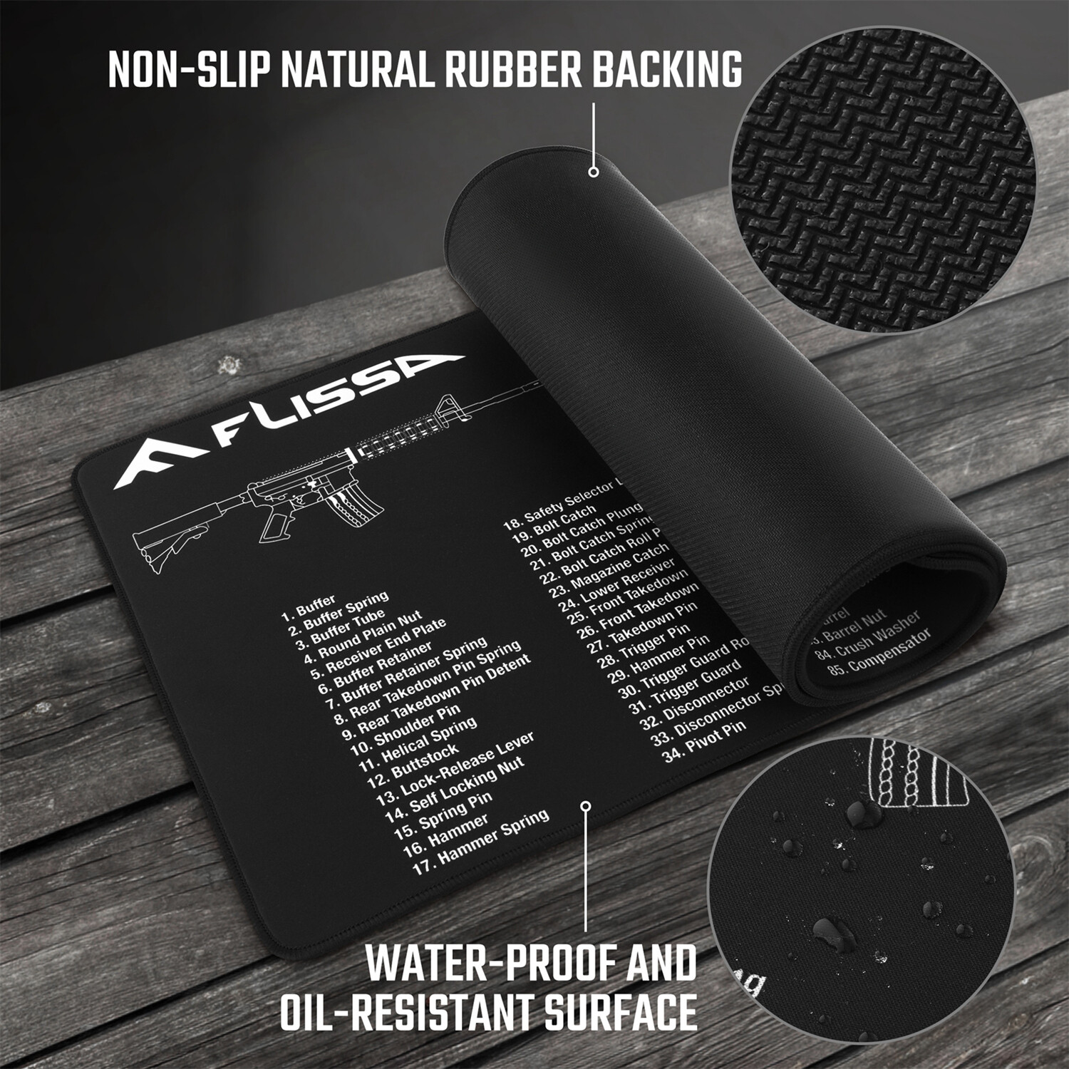 FLISSA 8PC Gun Cleaning Mat Set For Glock AR 12"x36" Gun Cleaning Bench Non-Slip