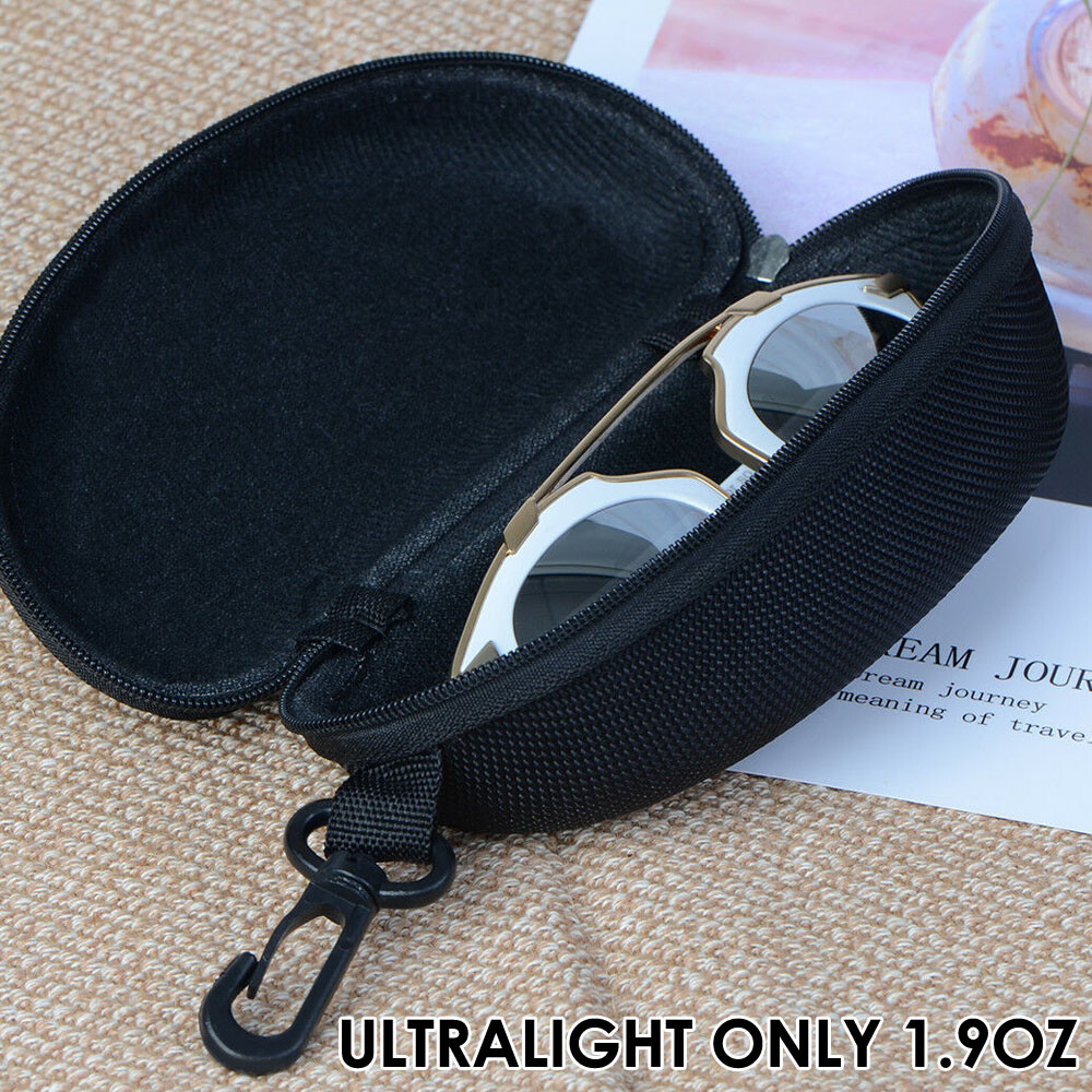 2-4Pack Sunglasses Hard Case Eye Glasses Carry Shell Zipper Clam With Clip Large