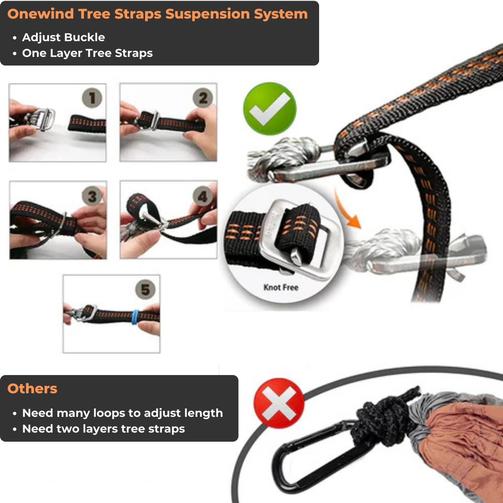 Onewind 11ft Ultralight Camping Hammock, Portable Hammock, 40D 1.7oz Nylon Ri...