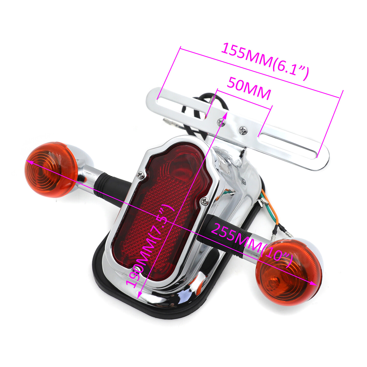 Motorcycle Metal Chrome Tombstone Brake Tail w/ Light Signal For Harley Big Twin