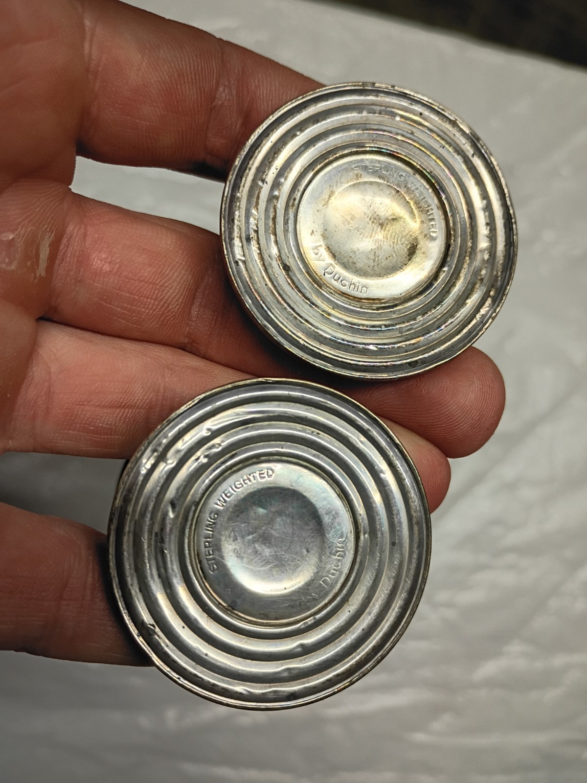 Vintage Duchin Sterling Silver Weighted Glass Lined Salt And Pepper Shakers