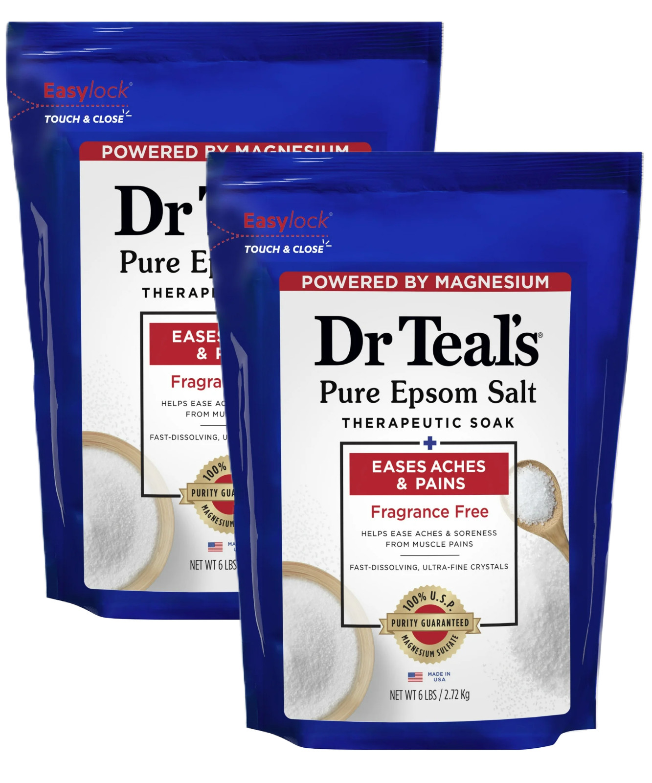 2pk Dr Teal's Pure Epsom Salt Soak, Therapeutic, Fragrance Free, 6 lbs,Daily Use