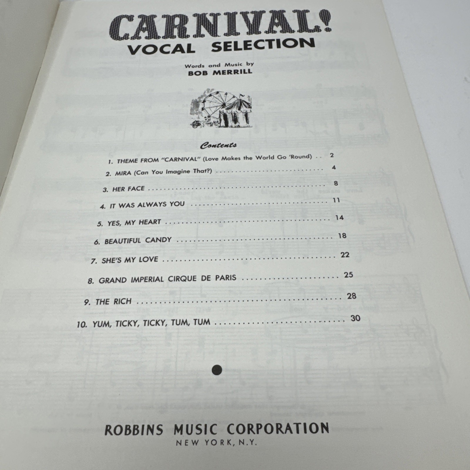 CARNIVAL Vocal Selection Bob Merrill Sheet Music Songbook Broadway Vintage 1961