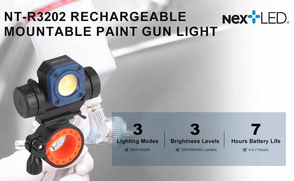 NextLED NT-R3202 Paint Spray Gun Light, CRI 95+ Color Match Mount & Detachable