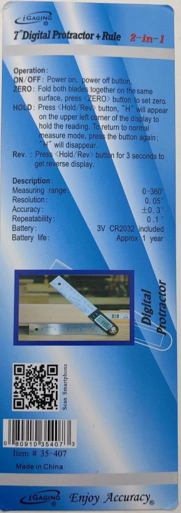 iGaging 360 Degrees Digital Protractor 7" 2 in 1