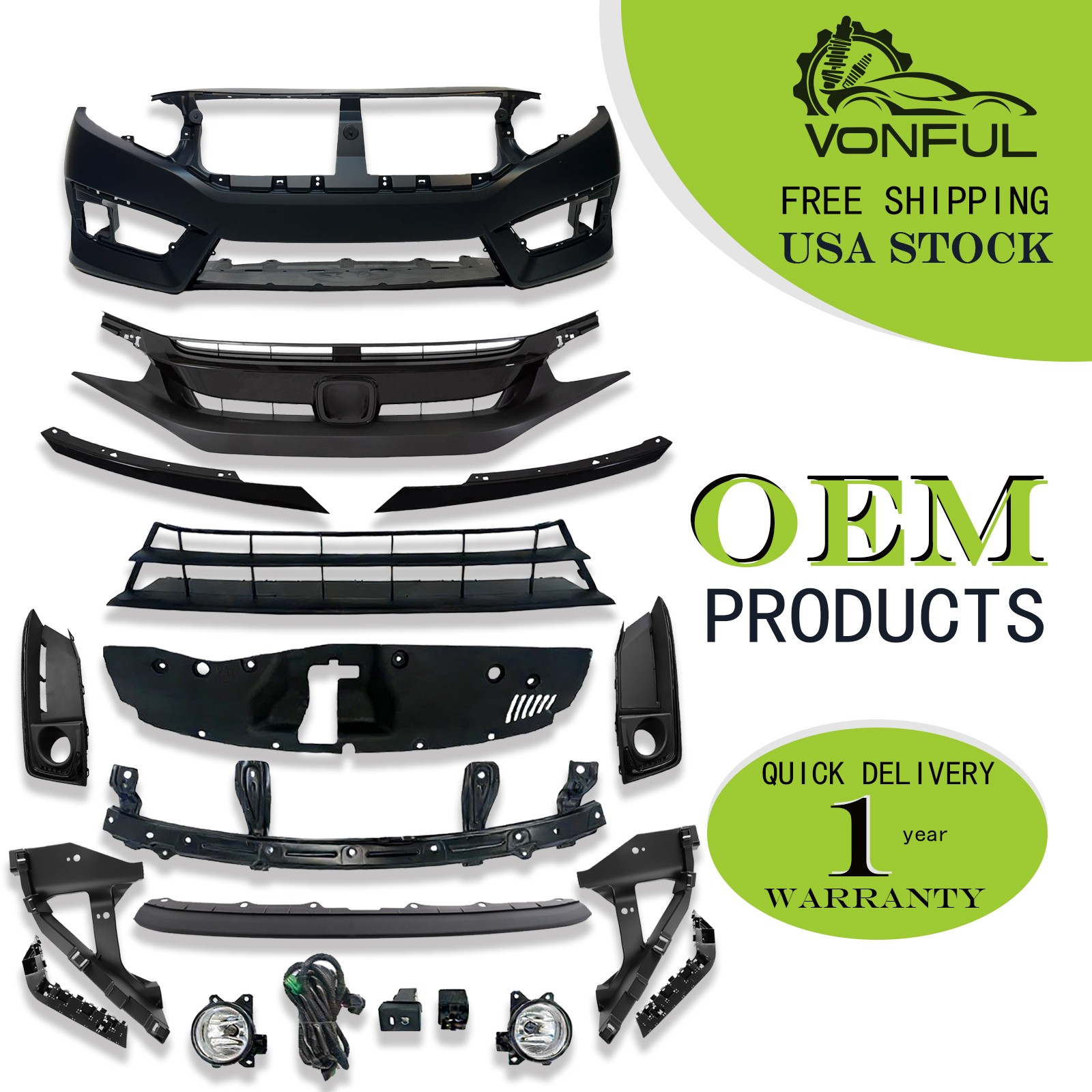 For 2019-21 CIVIC 16x Front Bumper Grill Fog lights Brackets Radiator Cover Kits