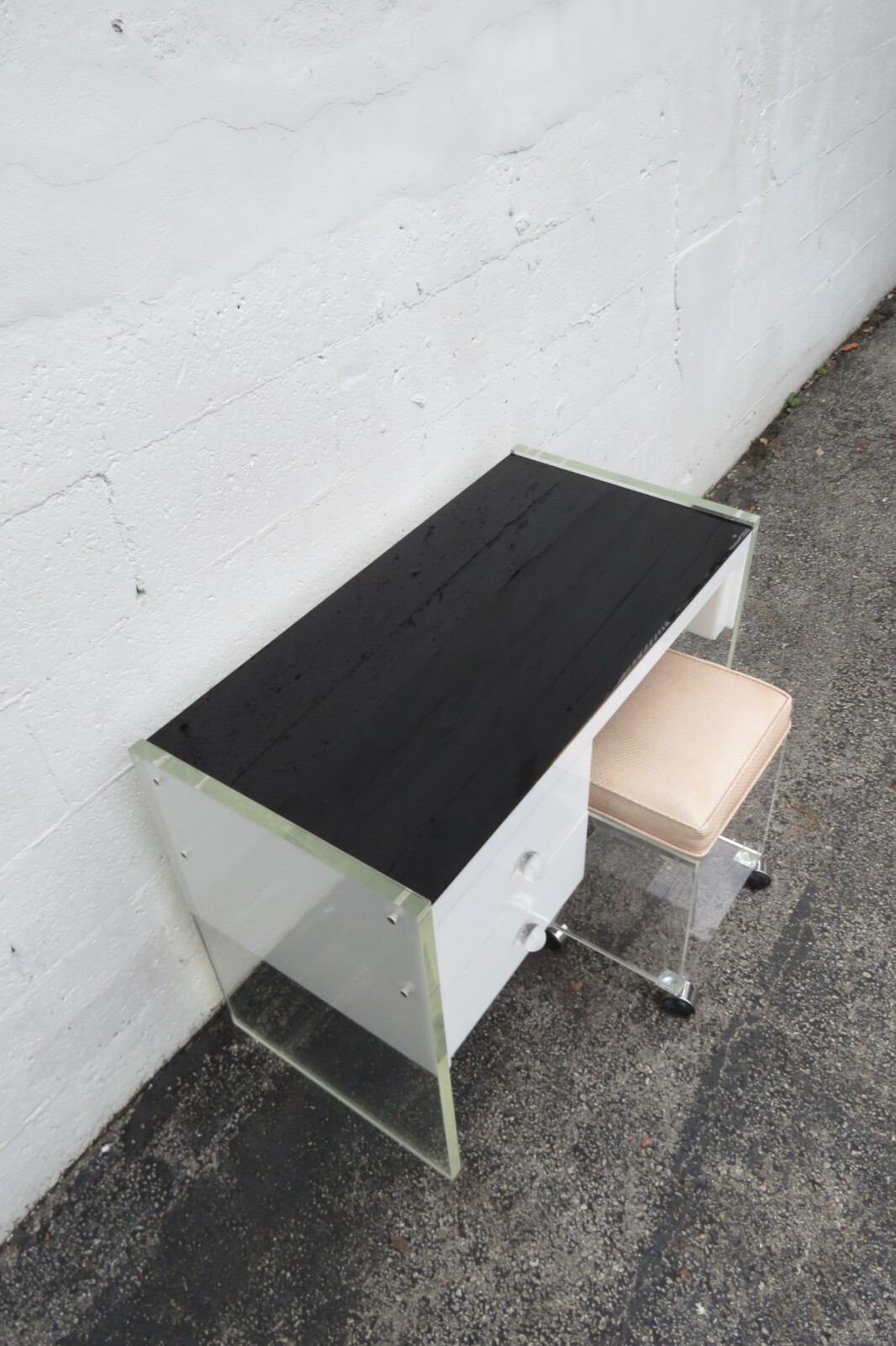 Hollywood Regency Lucite Vanity Makeup Table Desk and Stool 5475
