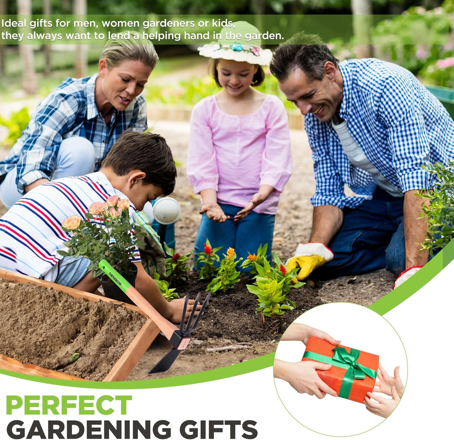 Hoe and Cultivator Garden Rake with 14" Wooden Handle, Sharp Hoe Blade & Sturdy