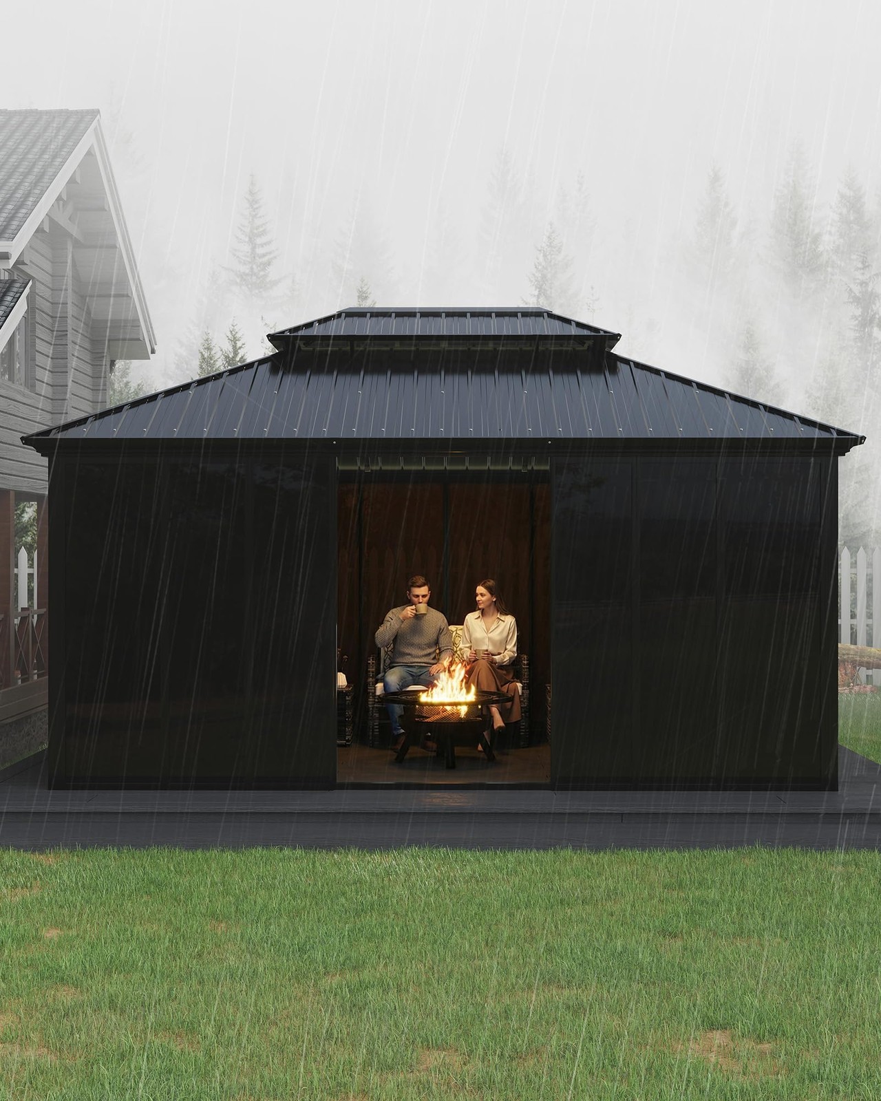 Enclosed Hardtop Gazebo Sunroom 12x16 ft Floor-to-Ceiling Sliding Doors Outdoor