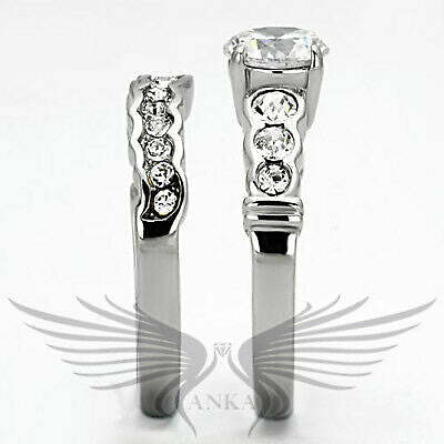 Round Cut AAA CZ Cubic Zircon Stainless Steel Wedding Set Tk974