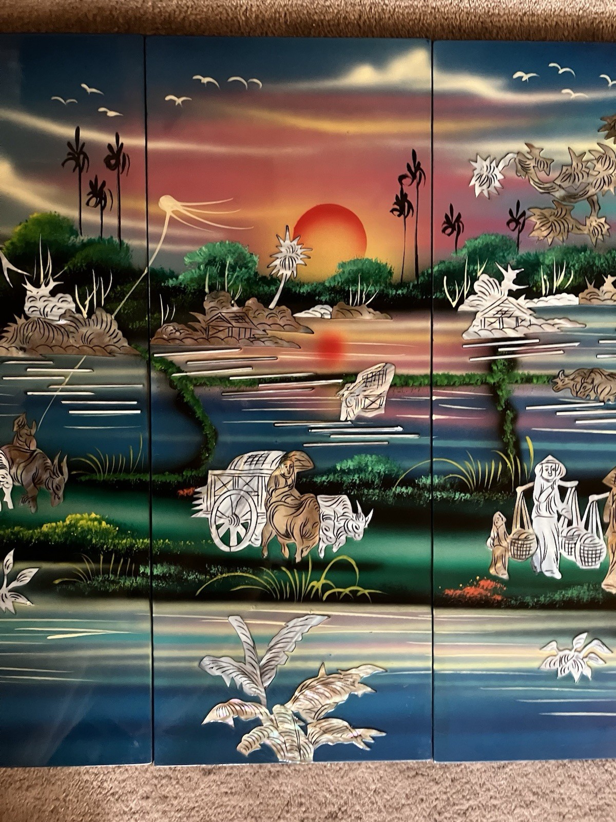 4-panel Handcrafted Vietnamese Lacquer And Mother Of Pearl Inlay Wall Art: 19X30