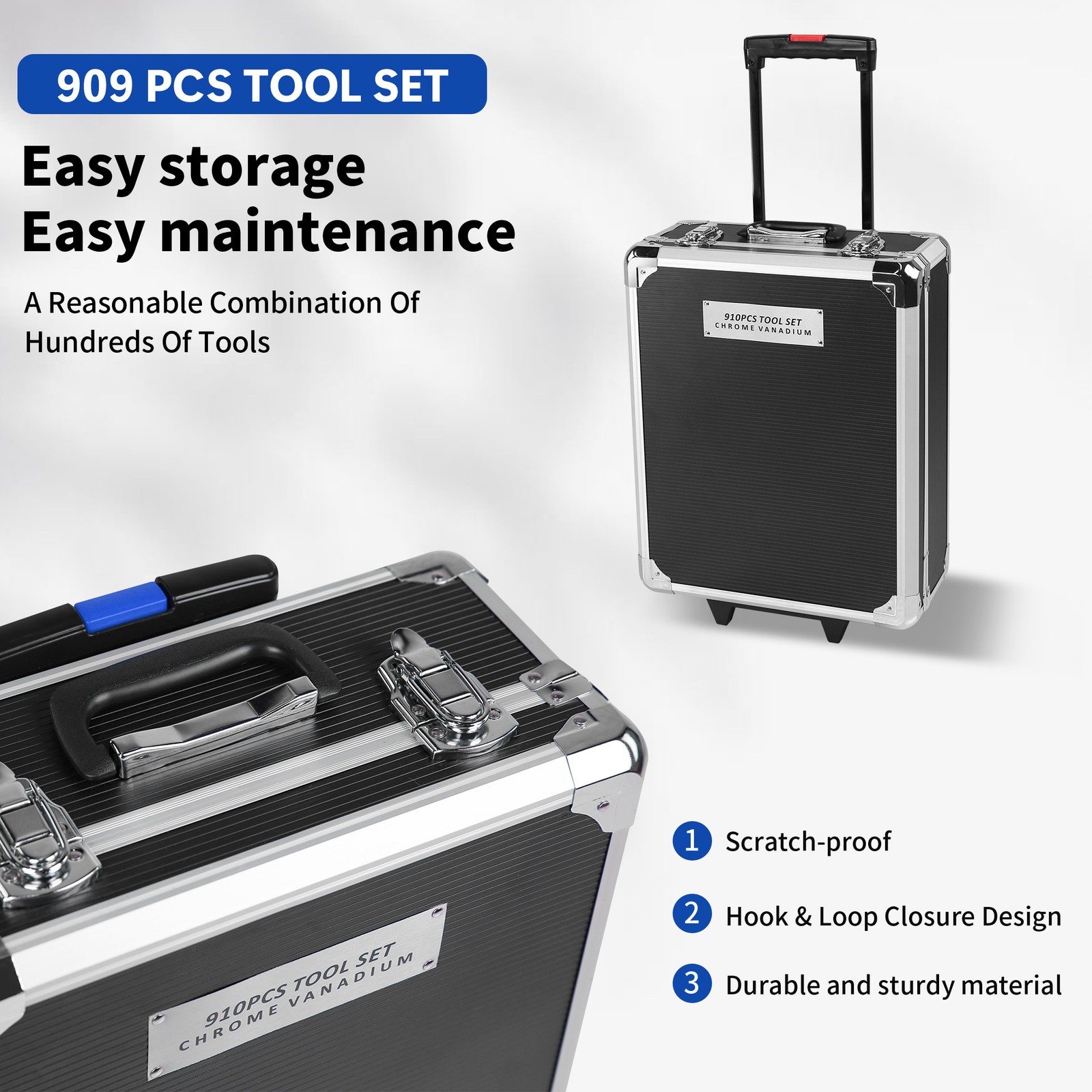 909 PCS Mechanics Tool Set Metal Case Socket Wrench Set Tool Kit