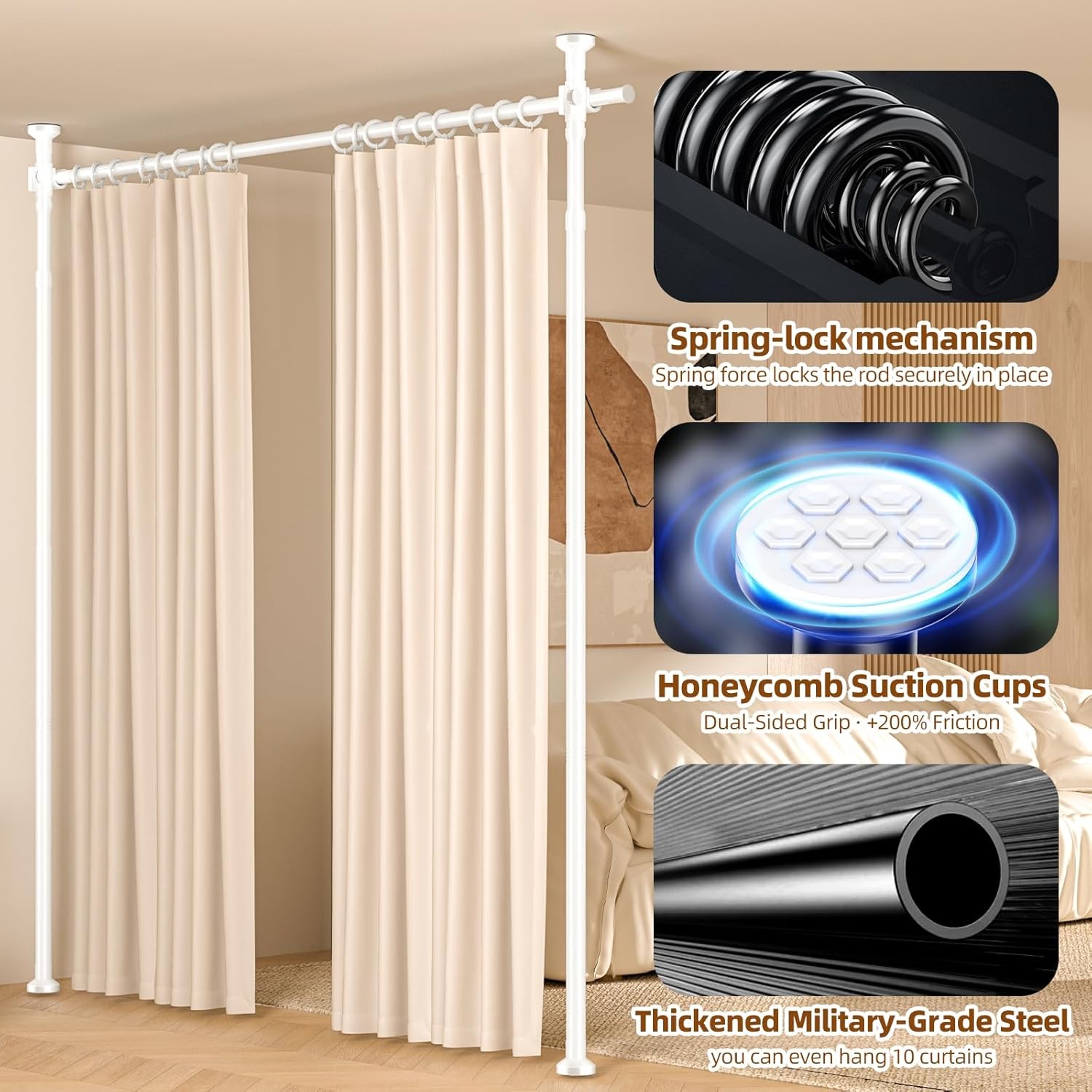 Room Divider No Drilling Curtain Rod Wall Divider Room Separation Durable Home