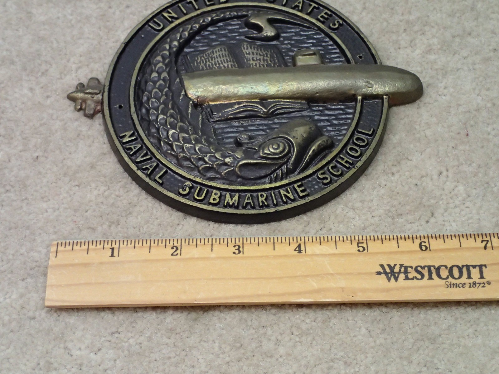 Vintage US Navy Naval Submarine School Brass Plaque