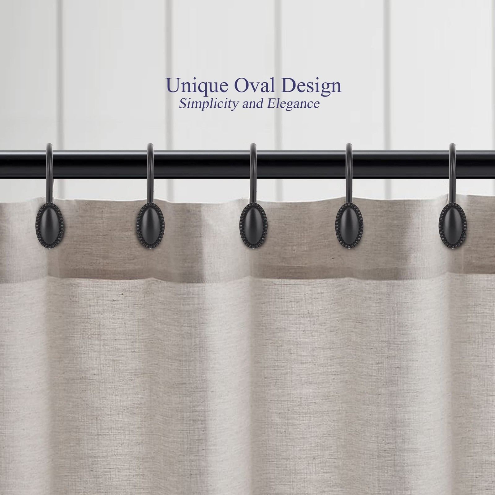 Shower Curtain Hooks Set Of 12 Black Zinc Rust Resistant Decorative Matte Black