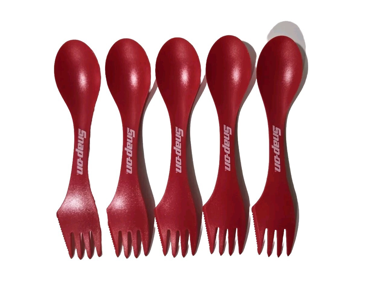 5X Snap On Tools Promo RED REUSABLE Plastic Spork Spoon Fork Knife Cutlery NEW!!