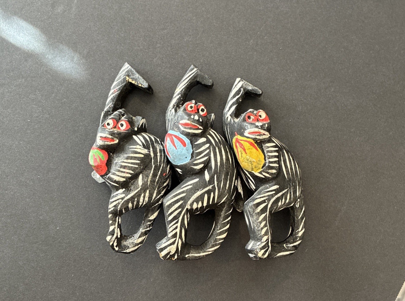 Vintage Hand Painted Wood Carved Hanging Monkeys Folk Art