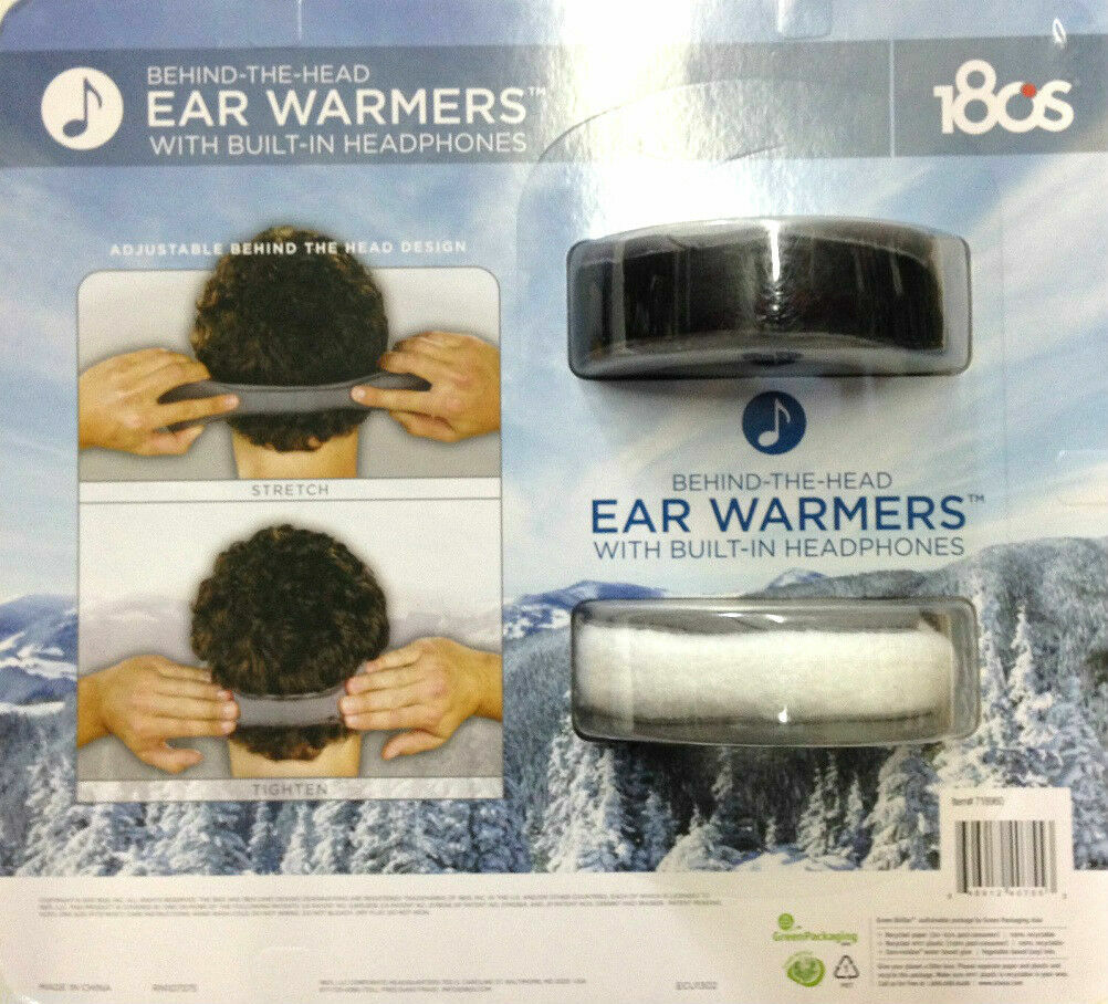 180s Unisex 2-Pack Behind-The-Head Collapsible Ear Warmers W/ Headphones NEW!