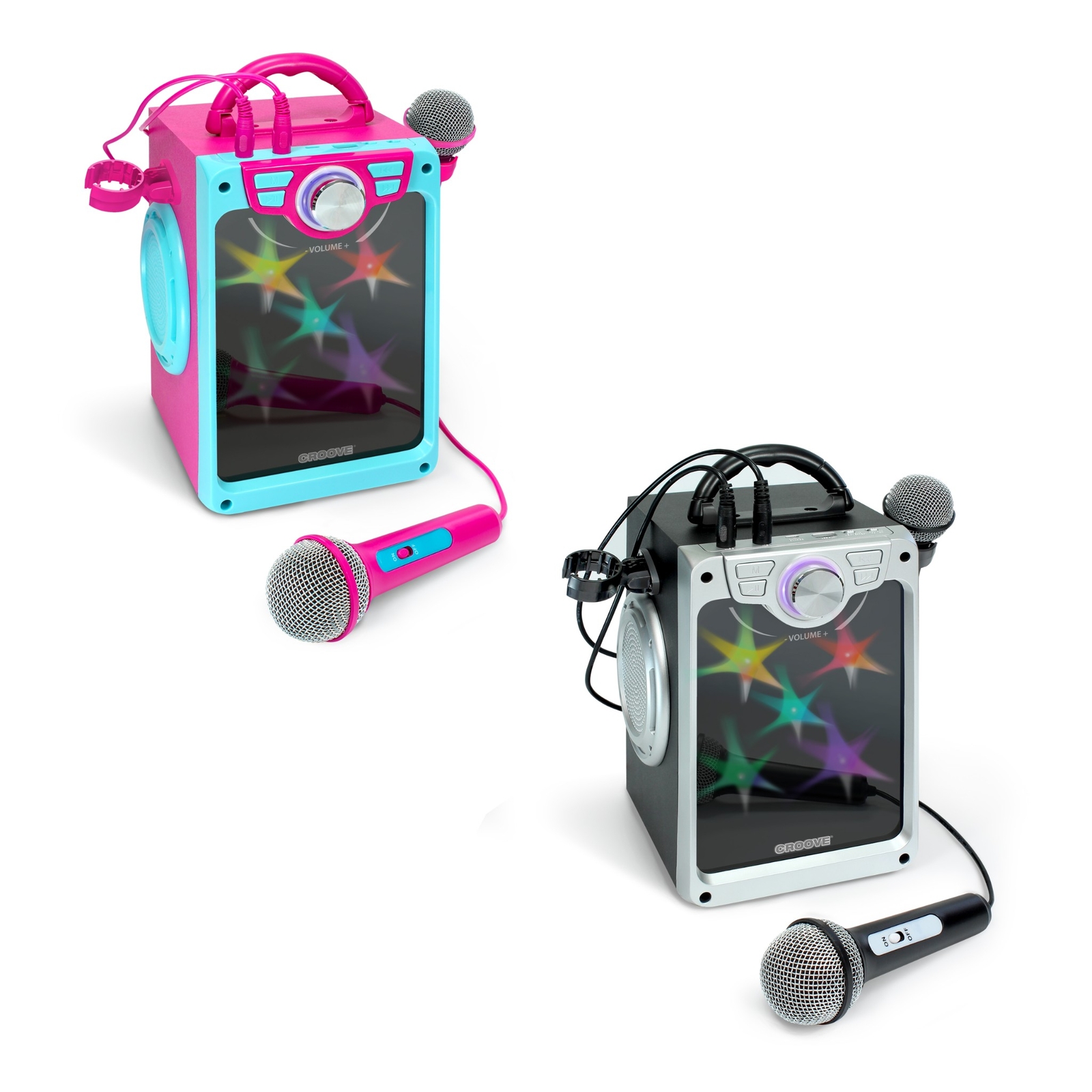 Pink Karaoke Machine for Kids with 2 Microphones Bluetooth/AUX/USB Connectivity