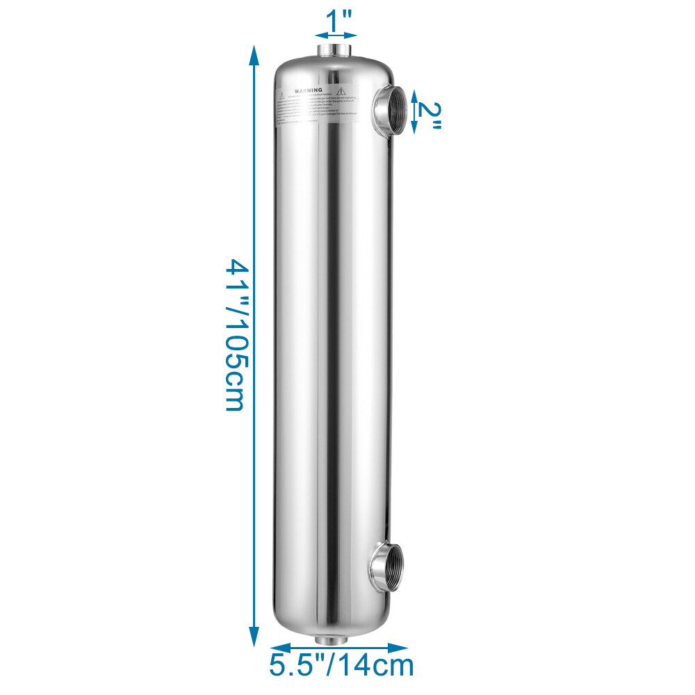 Tube and Shell Heat Exchanger 400kBtu 304 Stainless Steel for Spa Heat Recovery
