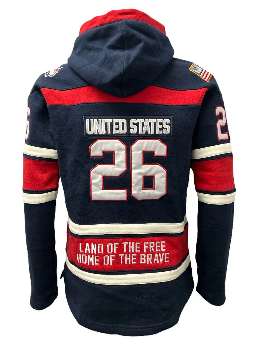 USA Hockey Shield Logo Official Embroidered Navy Lace Hoodie