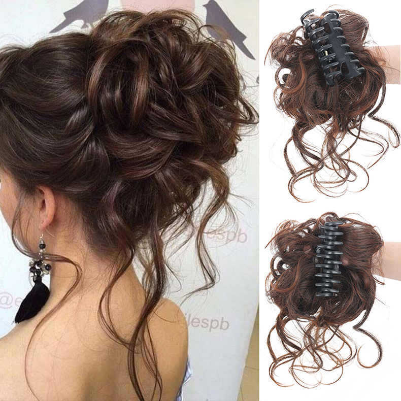 Natural Clip on in Messy Bun Hair Piece Extension Hair Claw Clip Wedding Updo US