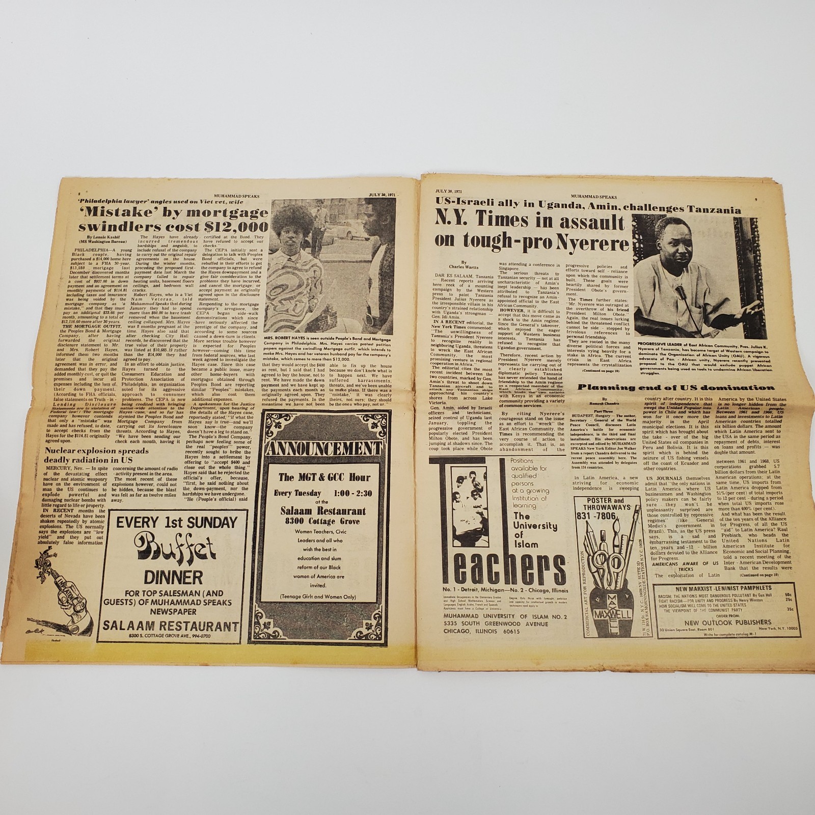 Muhammad Speaks Newspaper July 30 1971 Nation of Islam Black History VTG