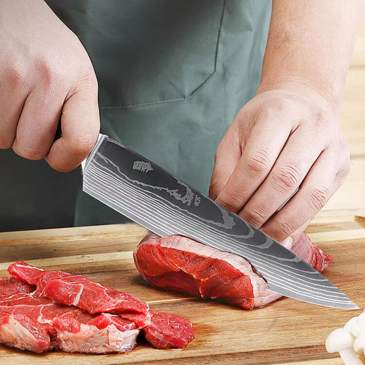 2PC Japanese Damascus Pattern Chef Knives Cleaver Kitchen Knife Set With Sheath